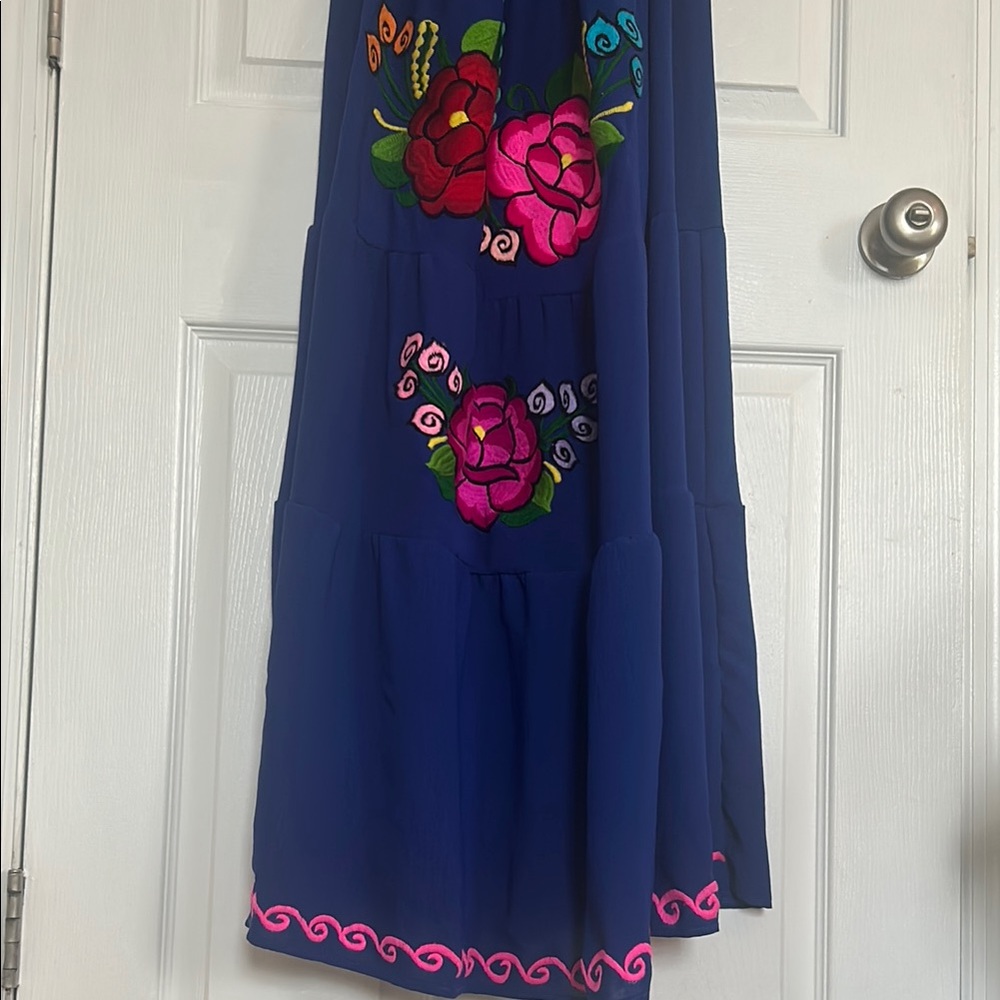 Floral Embroidered Blue Dress - Picture 3 of 5